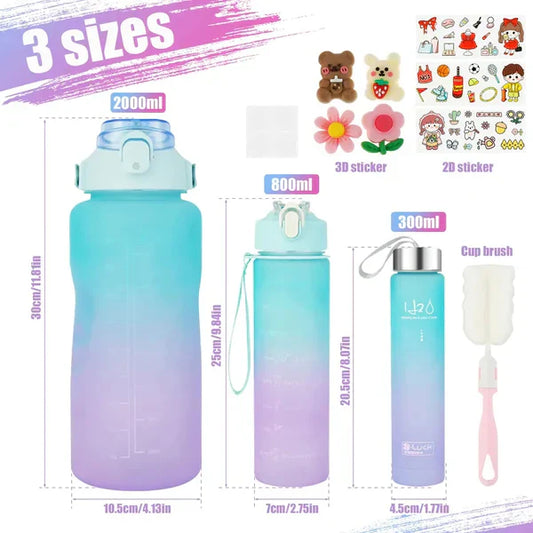 3 PCS Large Capacity Water Bottle Set with Free Gift Sticker