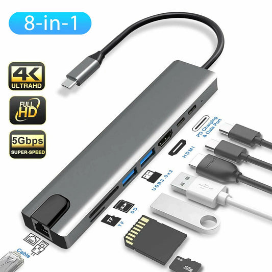 🔥 🖥️ 8-in-1 Type-C Hub: 4K HDMI, SD/TF Card Reader, RJ45 &amp; Fast PD Charging! 🌟 | Save 40% Now! | 🔥