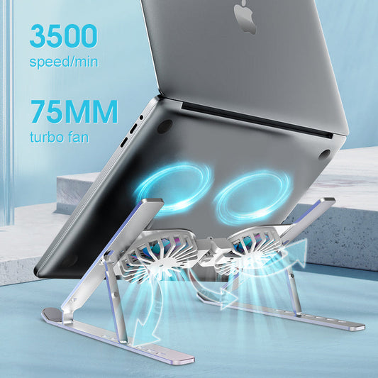 Pure Aluminum Laptop Stand with Cooling Fan | Portable and Foldable